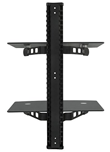 Mount-It! MI-817 Floating Wall Mounted Shelf Bracket Stand for AV Receiver, Component, Cable Box, Playstation4, Xbox1, VCR Player, Blue Ray DVD Player, Projector, Load Capacity 44 lbs, Two Shelves, Tinted Tempered Glass
