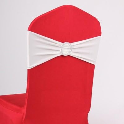 50PCS SheYang Stretch Chair Sashes Bows Elastic Chair Bands with Buckle Slider Sashes Bows for Wedding Hotel Banquet Birthday Party Decorations (50PCS, White)