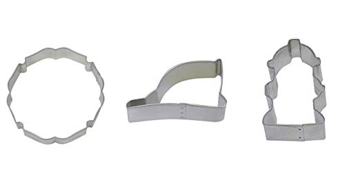 Firefighter Cookie Cutter Set - Plaque 4.25", Fire Hydrant 3", Fireman Hat 3" - 3 Piece - Tinplated Steel - National Cake Supply
