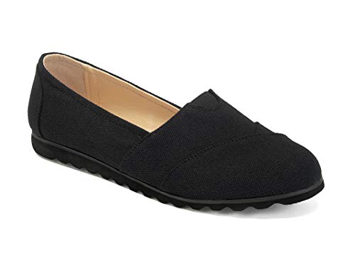 ComeShun Womens Shoes Canvas Flats Casual Loafers Comfort Slip On Sneakers (40 EU/9 US, All Black)