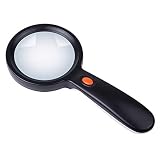 5X LED Magnifying Glass with 12 LED Lights, Sukuos Handheld Magnifier with Velvet Bag for Reading, Coins, Stamps, Map,Jewelry, Inspection, Macular Degeneration (Black)