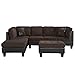 3 Piece Modern Microfiber Dark Brown Faux Leather Sectional Sofa with Ottoman