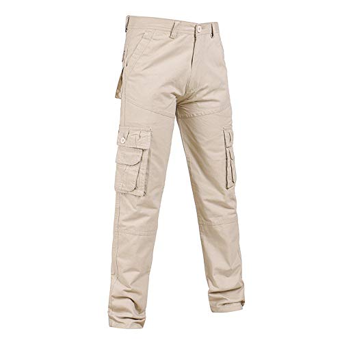 Fashion Men's Casual Outdoors Button Multi-Pocket Work Trouser Cargo Long Pants Beige - Thumbnail 2