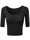 MBE Women's Basic Solid 3/4 Sleeve Crop Top