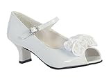 Girls Peep Toe Dress Shoe with Satin Flowers