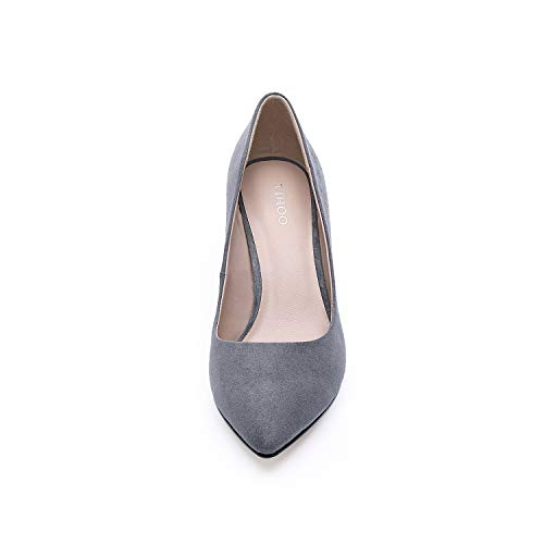 TIHOO Women's Classic Pointed Toe High Heel Dress Pumps Slip On Basic Shoes (6 M US, Grey)