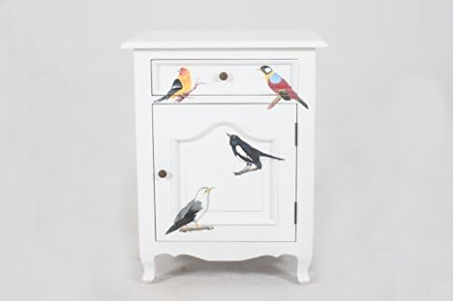 NES Furniture amz10173 Fine Handcrafted Sophie Forest Birds Solid Mahogany Wood Bedside Cabinet/End Table, 28-Inch, White