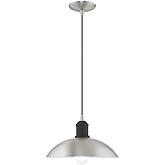 Livex Lighting 41193-91 Metal Shade - 12.5" One Light Mini Pendant, Brushed Nickel Finish with Brushed Nickel Metal/Shiny Whi