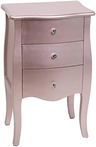 Abreo Rose Gold Metallic Shabby Chic Console Bed Side Table Cabinet French Bedroom Hallway 2 3 5 Chest Drawers Console Vanity Dressing Table (3 Drawer Tall Bed Side Cabinet)