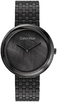 Calvin Klein TWISTED BEZEL WOMENS BLACK MOTHER OF PEARL DIAL IONIC ...