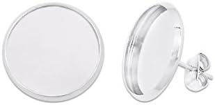 16mm Round Bezel Ear Earring Stud Blank Base Ear Earring Blank Stud Base Pack of 50 (Shiny Silver)
