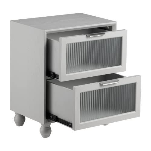 COZAYH Mid Century Modern Nightstand with 2 Drawer, Reeded Glass Front