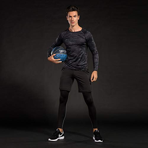 Niksa 3 Pcs Men's Workout Clothes Set with Compression Pants, Sweat-Wicking Shirt and Loose Fitting Shorts