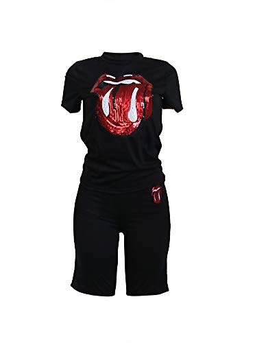 Women Summer 2 Piece Outfits Sequins Short Sleeve Tshirts Shorts Set Tracksuits Jogging Suits Set Party Clubwear