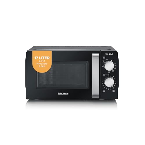 SEVERIN 2-in-1 Mikrowelle mit Grill 700 W, 900 W Grill, Grillofen mit 9 Automatikprogrammen, Mikrowelle mit Grillrost und Drehteller, schwarz / Edelstahl, MW 7781