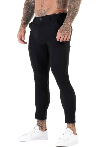 GINGTTO Mens Cropped Pants Stretch Slim Fit,Black Dress Pants for Mens ...
