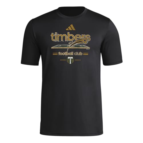 adidas Mens Portland Timbers Pre-Game Short Sleeve Soccer T-Shirt,Black/Portlan…