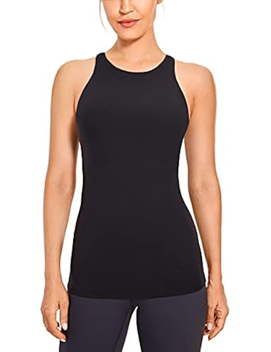 CRZ YOGA Womens High Neck Workout Tank Tops with Built-in Shelf