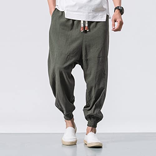 Vnihaq Men's Cotton Linen Harem Pants Summer Casual Loose