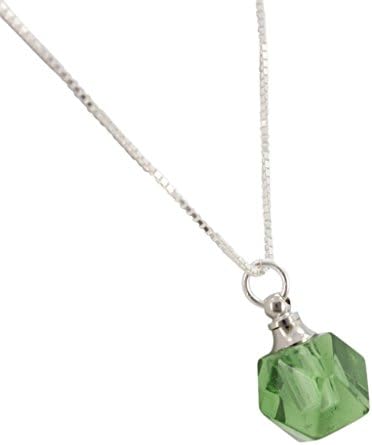 Faceted Green Glass Essential Oil Diffuser Necklace on Sterling Box Chain, #6618 (16 Inches)