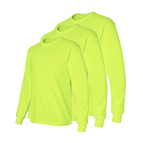 Fit In Basic Safety High Visibility Long Sleeve Construction Work Shirts Pack for Men Work Gloves Included Large, Safety Green (3pk)