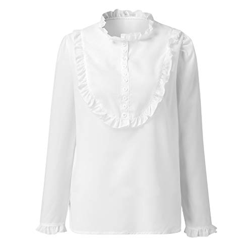 BeautyVan Womens Office Work Shirt Long Sleeve Ruffles Shirt Elegant High Neck Simple Tops - Thumbnail 3