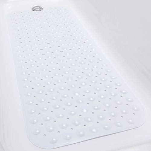 Tike Smart Extra-Long Non-Slip Bathtub Mat 39”x16” (for Smooth/Non-Textured Tubs Only) Safe, Clean, Anti-Bacterial, Machine-Washable, Superior Grip&Drainage, Vinyl Bath Mat, Opaque White … - Thumbnail 5
