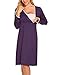 Ekouaer Women's Maternity Nightgown Cross V Neck Solid Birthing Gown Breastfeed Nursing Nightwear Dark Purple