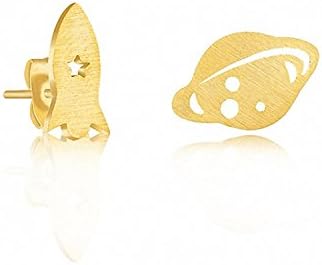 Gold Silver Rose Gold Color Earrings Stainless Steel Future Jewelry Cosmic Spaceship Rocket Planet Earrings For Women