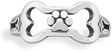 Sterling Silver Dog Bone Ring with Paw Print (size 11)