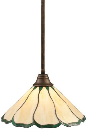 Toltec Lighting 26-BRZ-913 Stem Pendant Light Bronze Finish with Honey and Hunter Green Flair Tiffany Glass, 16-Inch