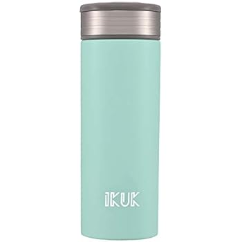 IKUK Porcelain Lining/Stainless Steel Thermos, 18-Ounce Vacuum Insulated Beverage Bottle/Travel Mug with Flexible Carrying Handle