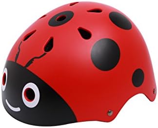 shuangjishan Kids Ladybug Helmet Cute Street Bike Helmet Specialized for Tricycle Roller Skating Skating Cycling Fun Beatles Print(48-54cm) Red