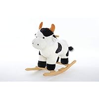 DanyBaby Premium Plush Rocking Horse,Wooden Cow Rocker w/Sound,Stuffed Rocking Animal,Christmas/Birthday Gifts,Baby/Kid Ride On Toy for 1-3 Years Old-ASTM Child Safety Standards Approved (Black)