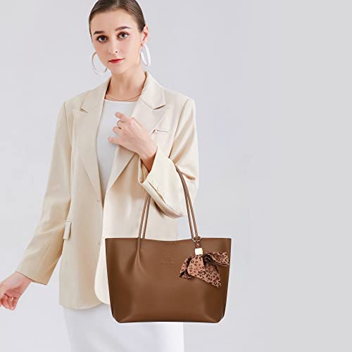 Marengo Vintage Genuine Leather Tote Bag Handbag Shopper Purse Shoulder Bag for Women Office Laptop Bag Brown