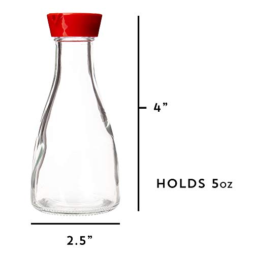 6Pack of Soy Sauce Bottles & Red Caps 5Oz (148 mL) Clear Easy Pour