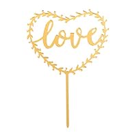 Q-XIAOKEAI 1Pc Acrylic Mirror Geometric Hollow Out Heart Shape Cake Topper Glitter Gold Letters Dessert Decoration For Birthday Wedding Supplies 7 Styles