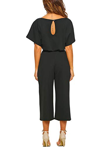 Asyoly Women Casual Long Pants Loose Wide Legs Jumpsuits Rompers Batwing Sleeve Crew Neck