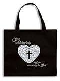 Womens 14 Inch Black Nylon Serve Wholeheartedly Cross in Heart Design Purse Tote Bag
