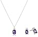 Jewelili Sterling Silver Amethyst Cushion with Created White Sapphire Earrings and Pendant Necklace Box Set, 18