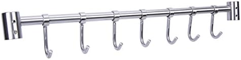 Lebather Kitchen Removable Utensil Rack with Hooks Pot Hanger Wall Mounted Stainless Steel Bathroom Towel Rack Organizer, Brushed Nickel (7 Hooks/16 Inch)