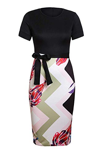 HUUSA Womens Black Party Pencil Wedding Dresses Work Casual Office Midi Dresses Oneck Patchwork Knee Length Dress XL Black