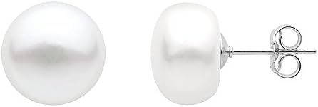 11.5-12mm Large White Freshwater Cultured Pearl Earring on Sterling Silver