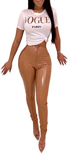 ShuiNiu Women Sexy Elastic Bodycon High Waist Faux Leather Skinny PU Long Leather Pants.