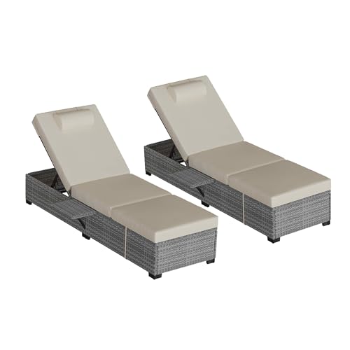 GAOMON Outdoor PE Wicker Patio Chaise Pool Lounge Chairs, Patio Pool Lounge Cha…