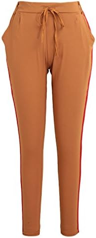 SHUNVFAN Women Fashion Trousers Side Striped Pants High Elastic Waist Drawstring Slim Pencil Pants Brown S