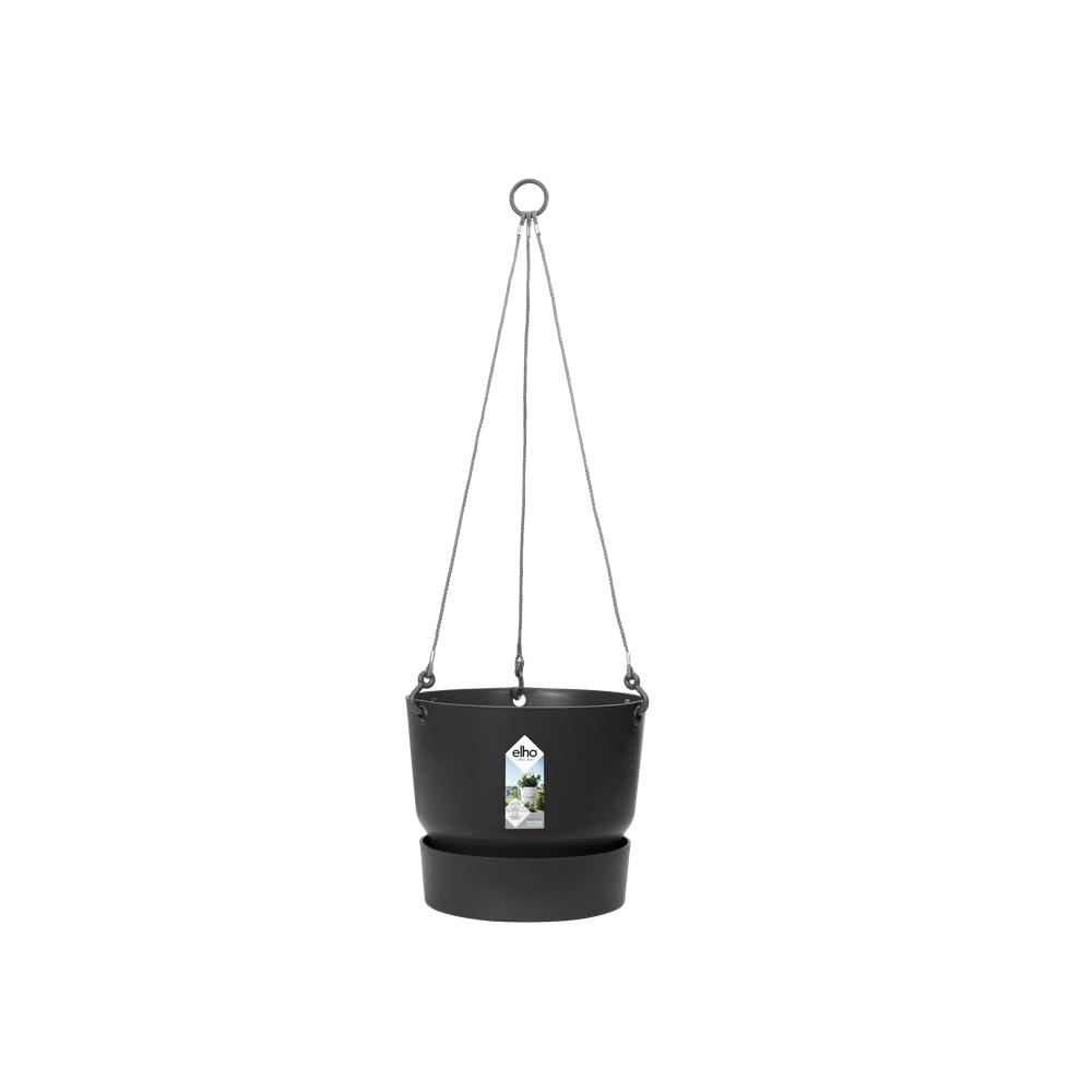 elho Greenville Hanging Basket 24 - Flower Pot for Balcony & Outdoor - 100% Recycled Plastic - Ø 23.5 x H 20.5 cm - Black/Living Black