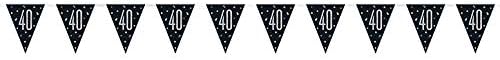 Unique Party 83427-9ft Glitz Black & Silver 40th Birthday Bunting Banner, Age 40 - Image 3