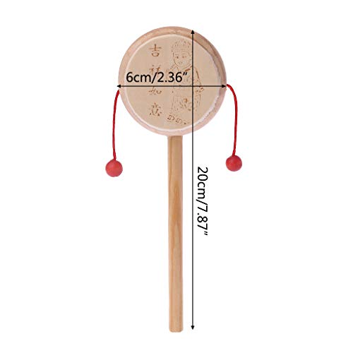 Junlinto Wood Cartoon Chinese Traditional Spinning Rattle Drum Hand Bell Baby Musical Toy - Thumbnail 3