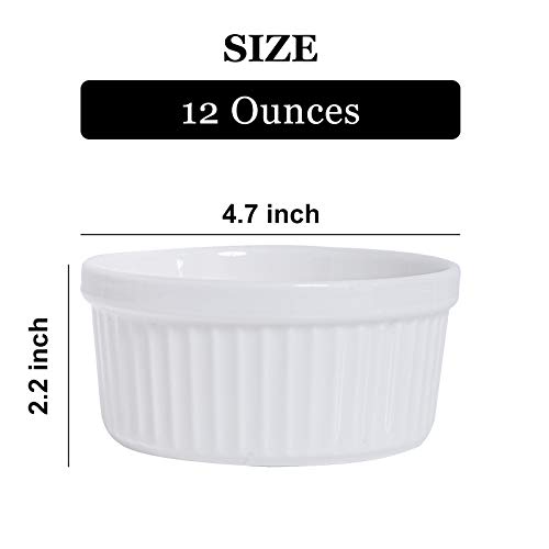 KitchenTour Ceramic Souffle Dishes 12 Ounces Oven Safe Ramekins for